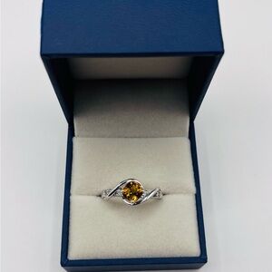 1.25 Natural Citrine and White Sapphire Silver Ring